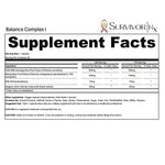 Supplement facts label for Balance Complex I by SurvivorRx on a white background
