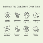 List of health benefits with corresponding icons on a light green background