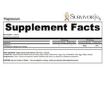 Supplement facts label for Magnesium with SurvivorRx branding on a white background