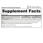 Supplement facts label for Melatonin SR Sustained Release by SurvivorRx on a white background.