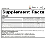 Supplement facts label for Omega-3 TG by SurvivorRx on a white background