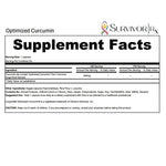 Supplement facts label for Optimized Curcumin by SurvivorRx on a white background