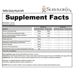 Supplement facts label for SVRx Daily Multi AM with brand logo at the top.