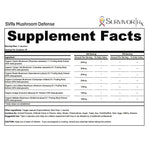 Supplement facts label for SVRx Mushroom Defense by Survivor Rx on a white background